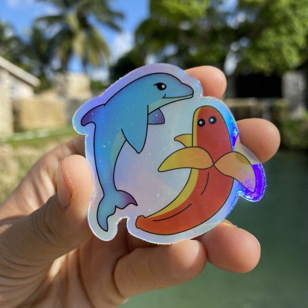 Holographic Banana Dolphin Sticker - Image 2