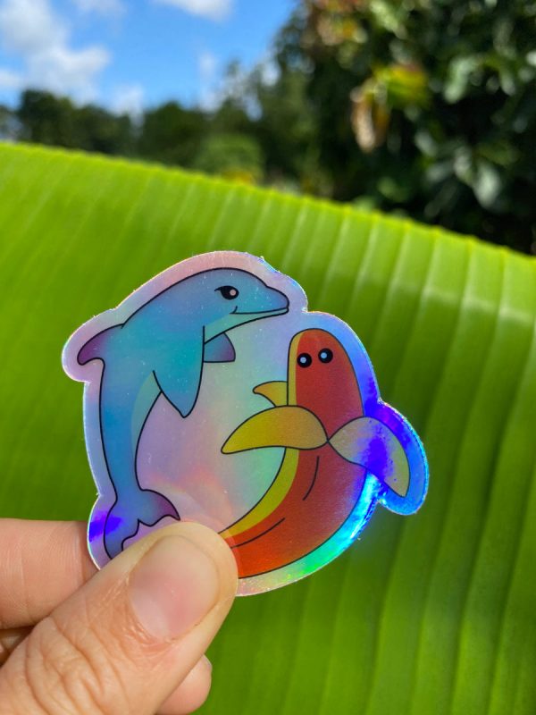 Holographic Banana Dolphin Sticker - Image 3