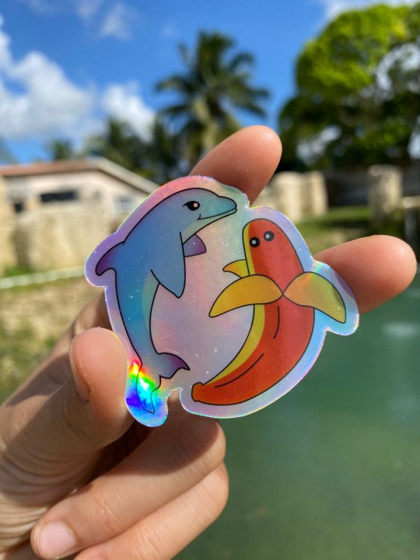 Holographic Banana Dolphin Sticker - Image 4